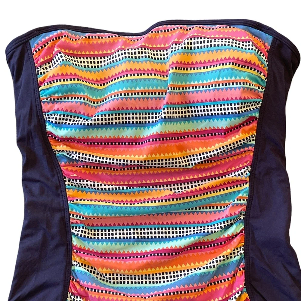 Anne Cole Stripe One Piece Bandeau Swimsuit Sz 10 Triangle Side Multicolor - Picture 3 of 14
